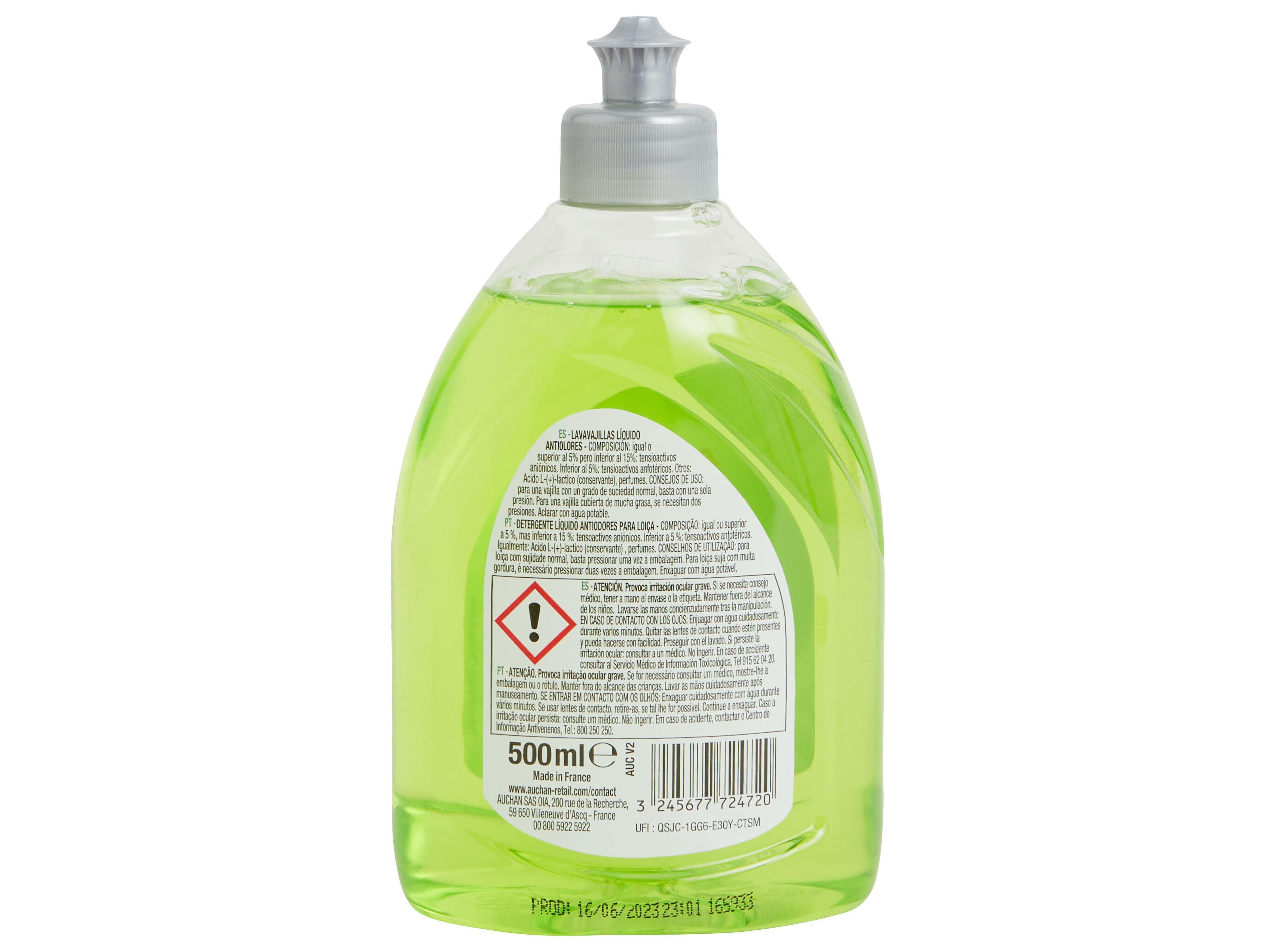 DETERGENTE LOI&Ccedil;A MANUAL AUCHAN ANTIODORES COM BICARBONATO PERFUME LIMA 500ML image number 2