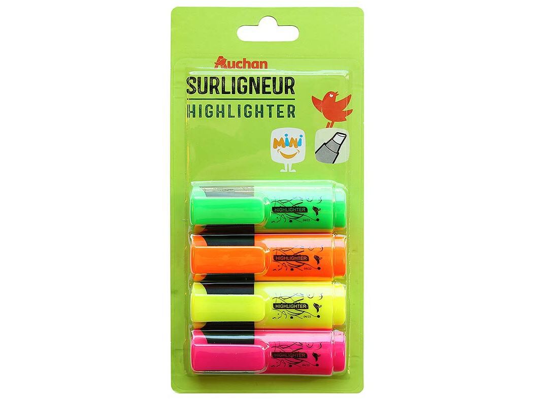 CONJUNTO DE 4 MINI SUBLINHADORES AUCHAN FLUORESCESTES image number 0