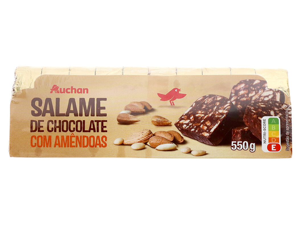 SALAME DE CHOCOLATE COM AMENDOAS AUCHAN FATIAS 550G