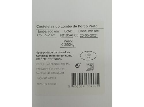 COSTELETAS DO LOMBO PORCO PRETO PRODUÇÃO CONTROLADA SKP 250G