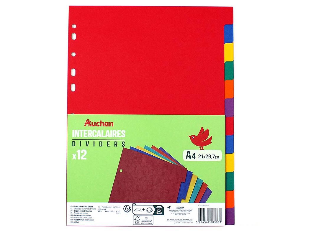 SEPARADORES A4 CART&Atilde;O AUCHAN 12 POSI&Ccedil;&Otilde;ES