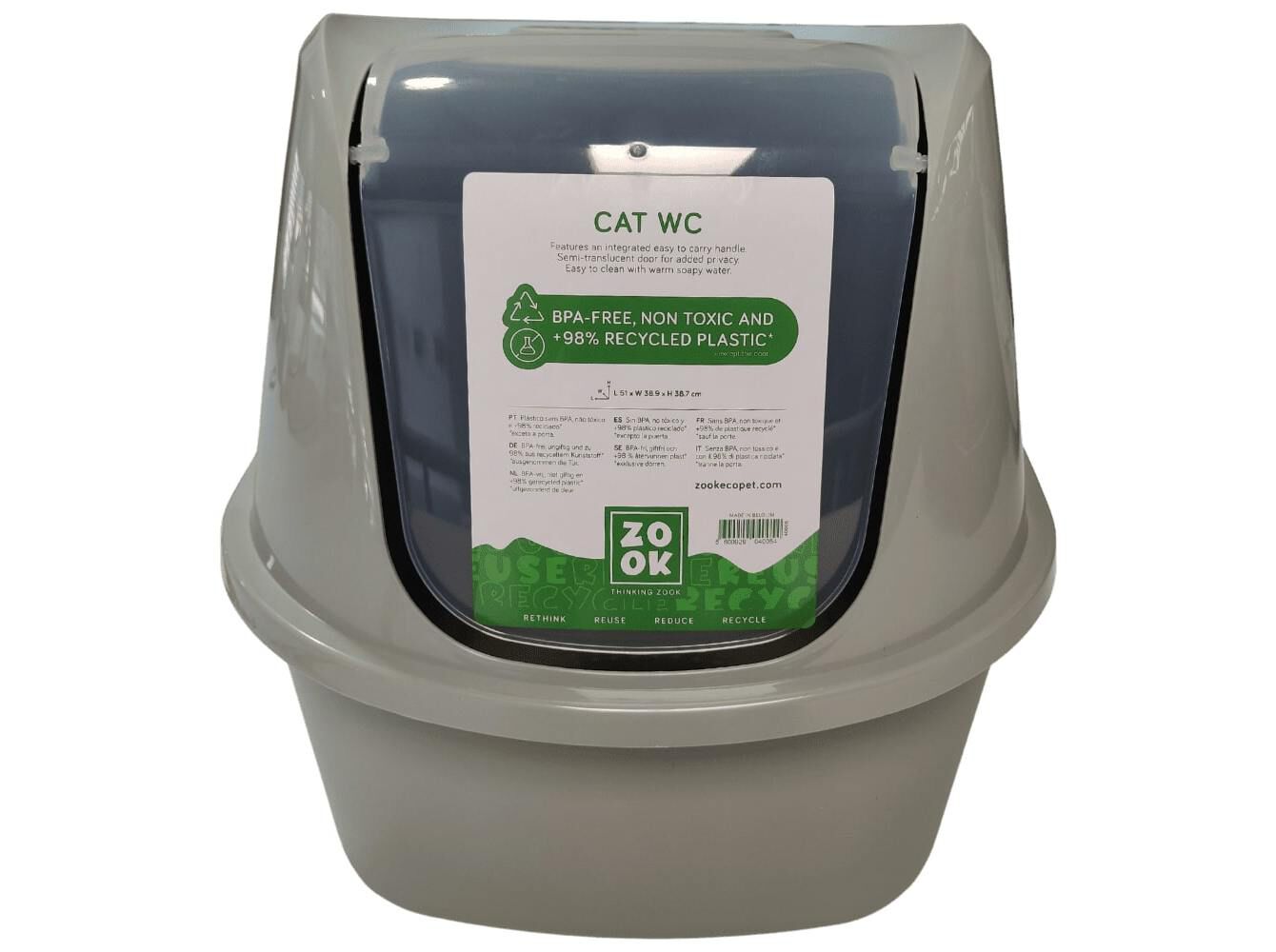 WC PARA GATO ZOOK PL&Aacute;STICO RECICLADO 51X38.9X38.7CM