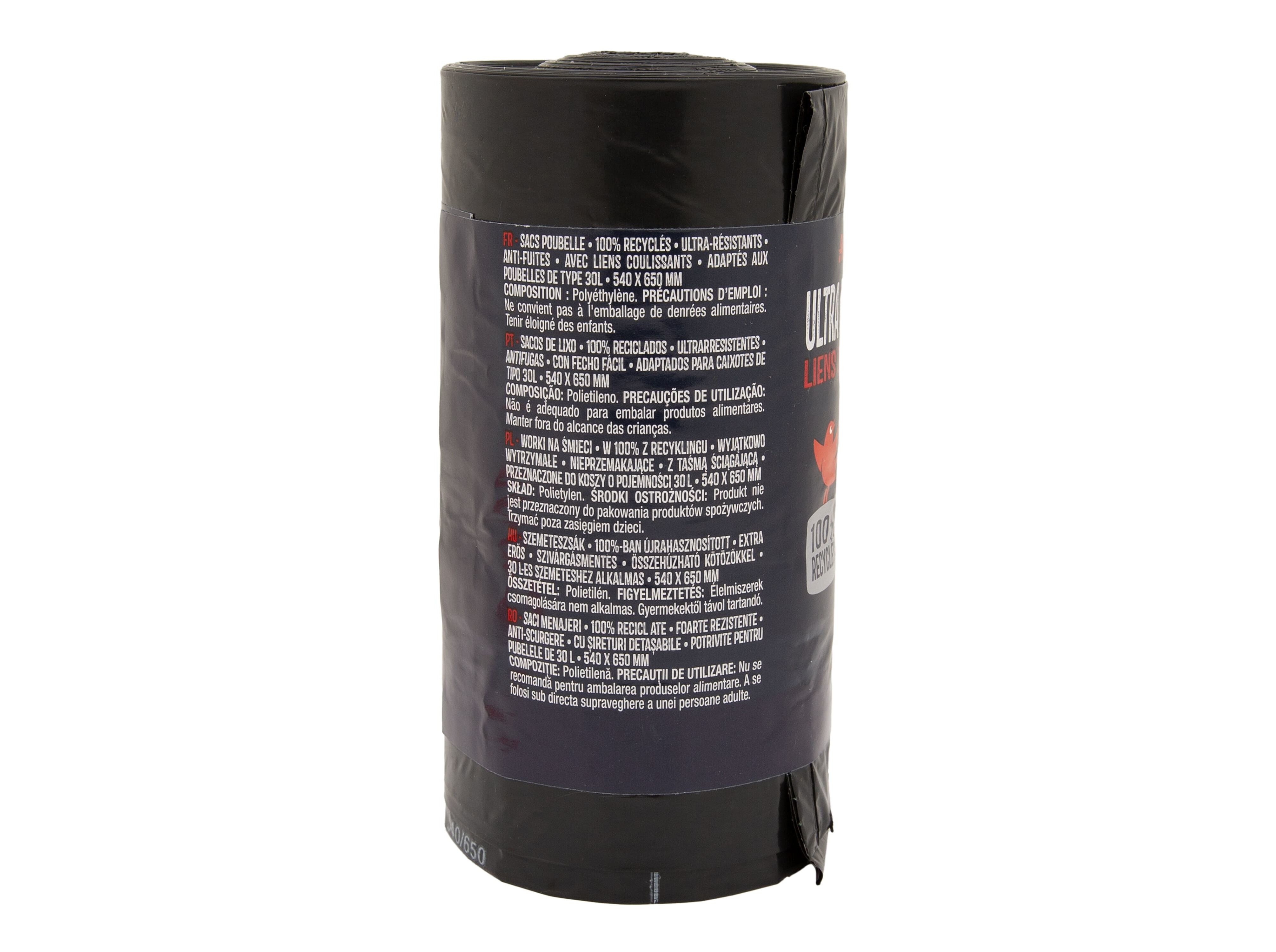 SACO LIXO 100% RECICLADO AUCHAN ULTRARRESISTENTE 30L 20UN image number 1