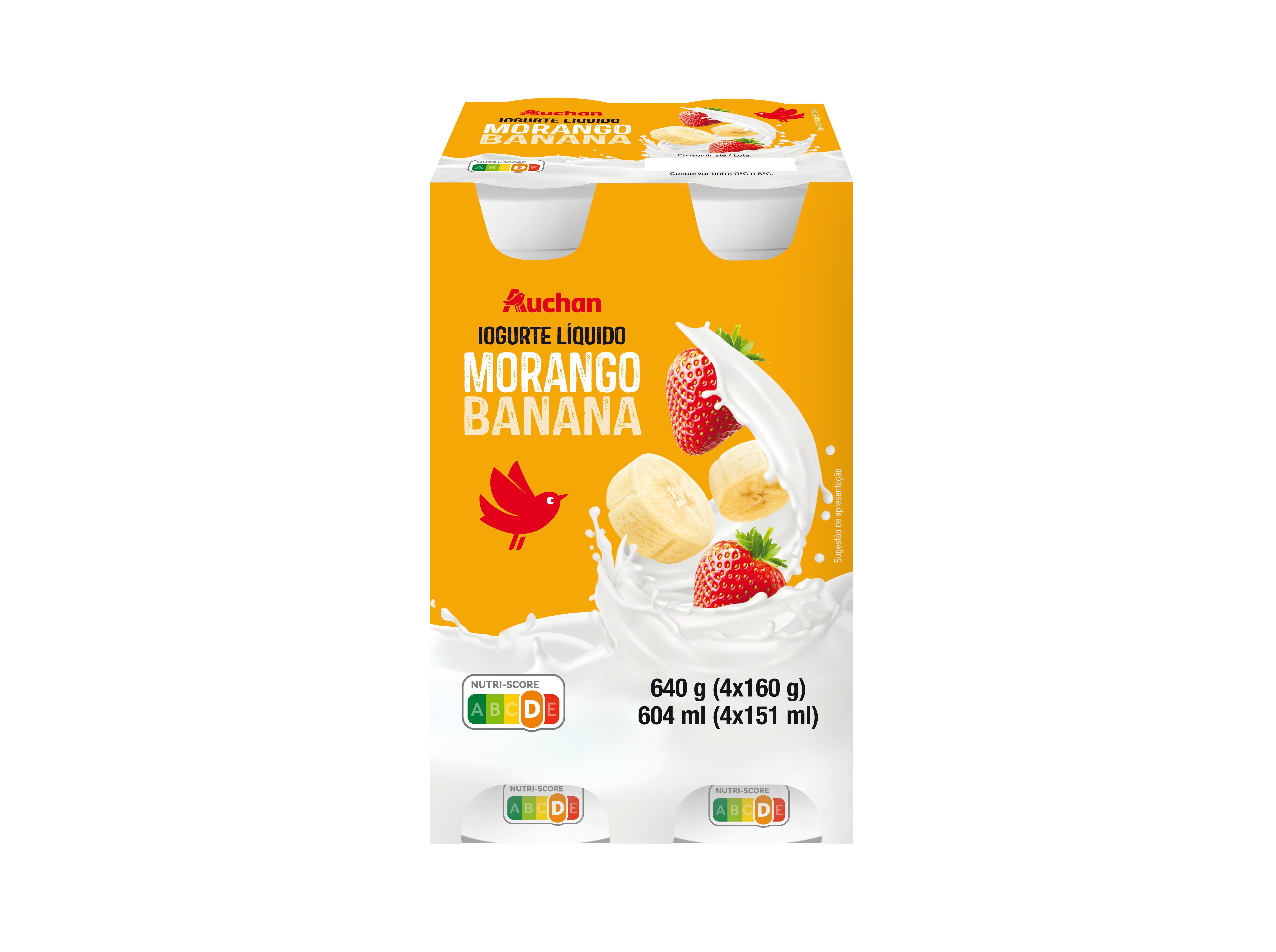 IOGURTE LIQUIDO AUCHAN MORANGO E BANANA 4X160G image number 0