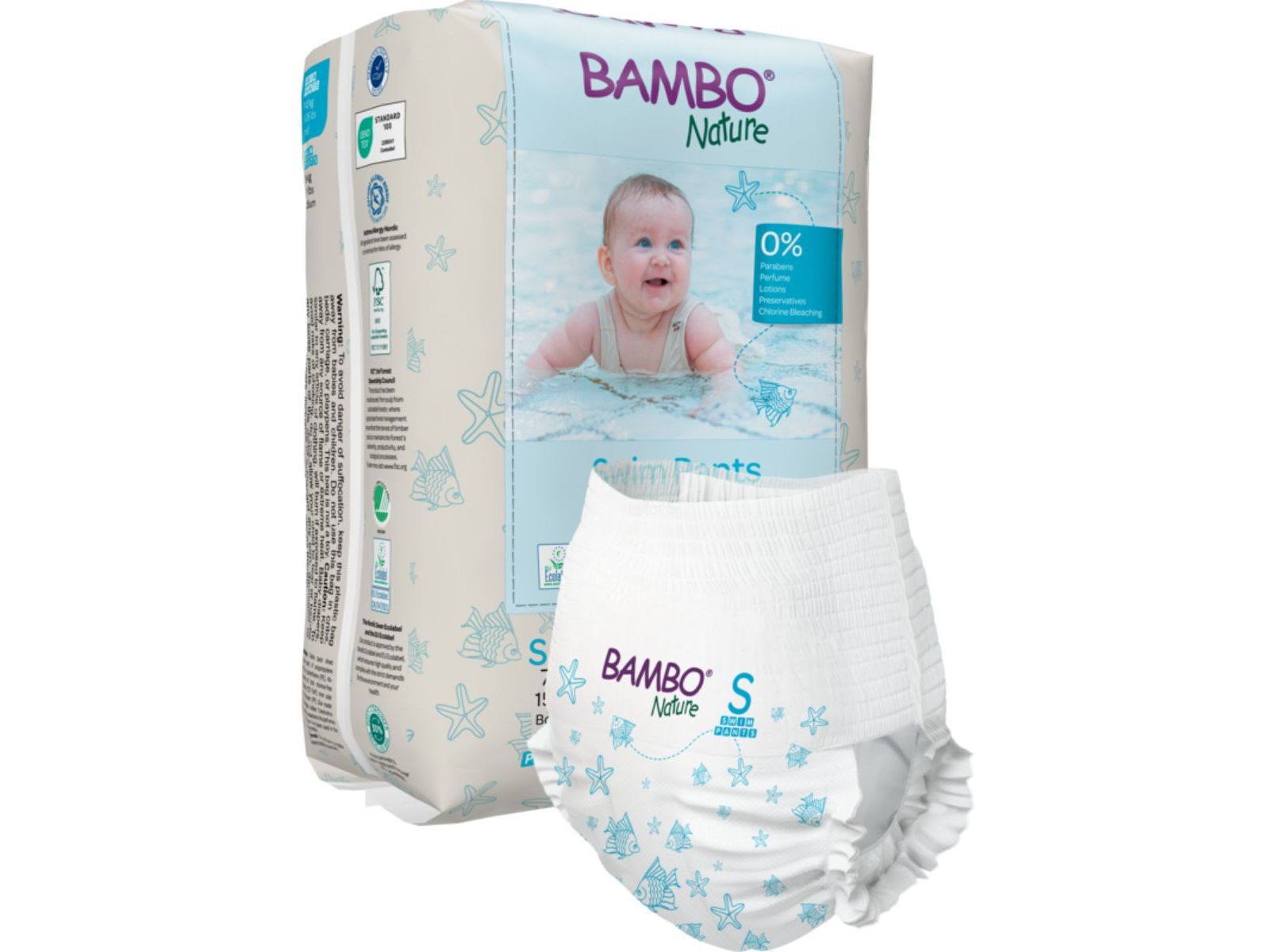 FRALDAS BAMBO NATURE SWIM S 7-12KG 12UN