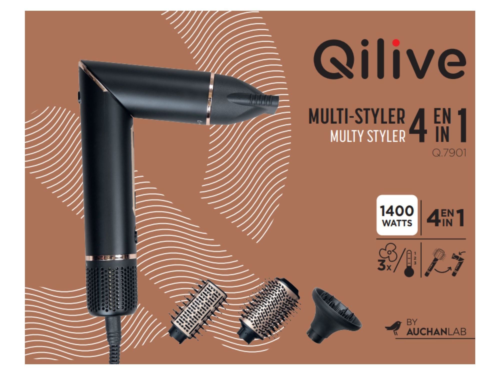 MODELADOR DE CABELO MULTI-STYLER 4 EM 1 QILIVE Q.7901 1400 W COM VISOR LED image number 1