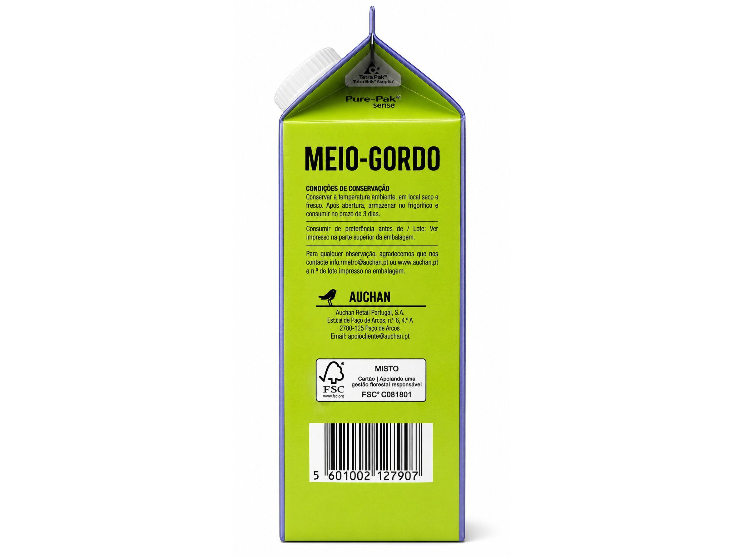 LEITE UHT SEM LACTOSE AUCHAN MEIO GORDO 1L image number 1