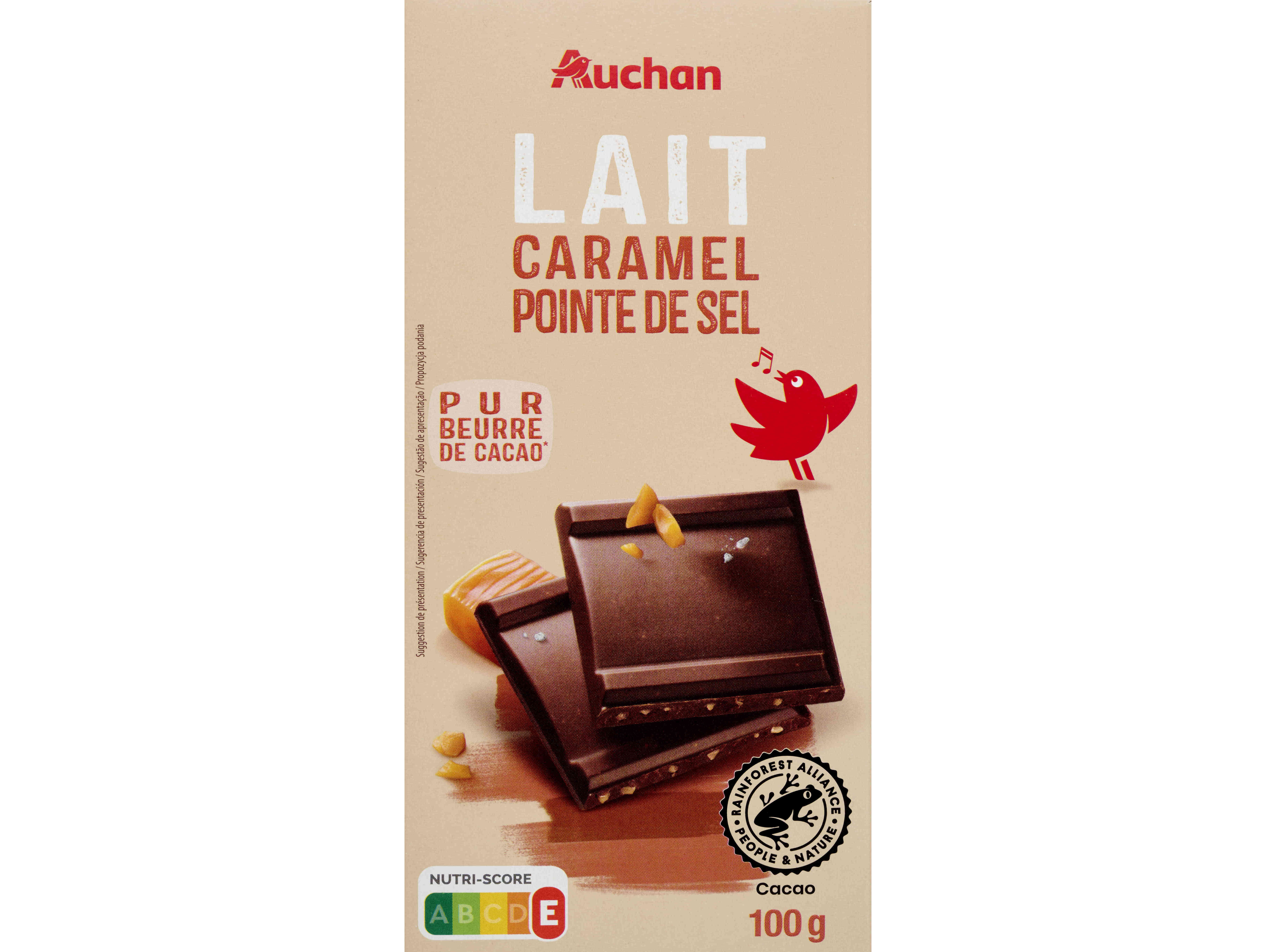 CHOCOLATE DE LEITE AUCHAN CARAMELO E SAL 100G image number 0