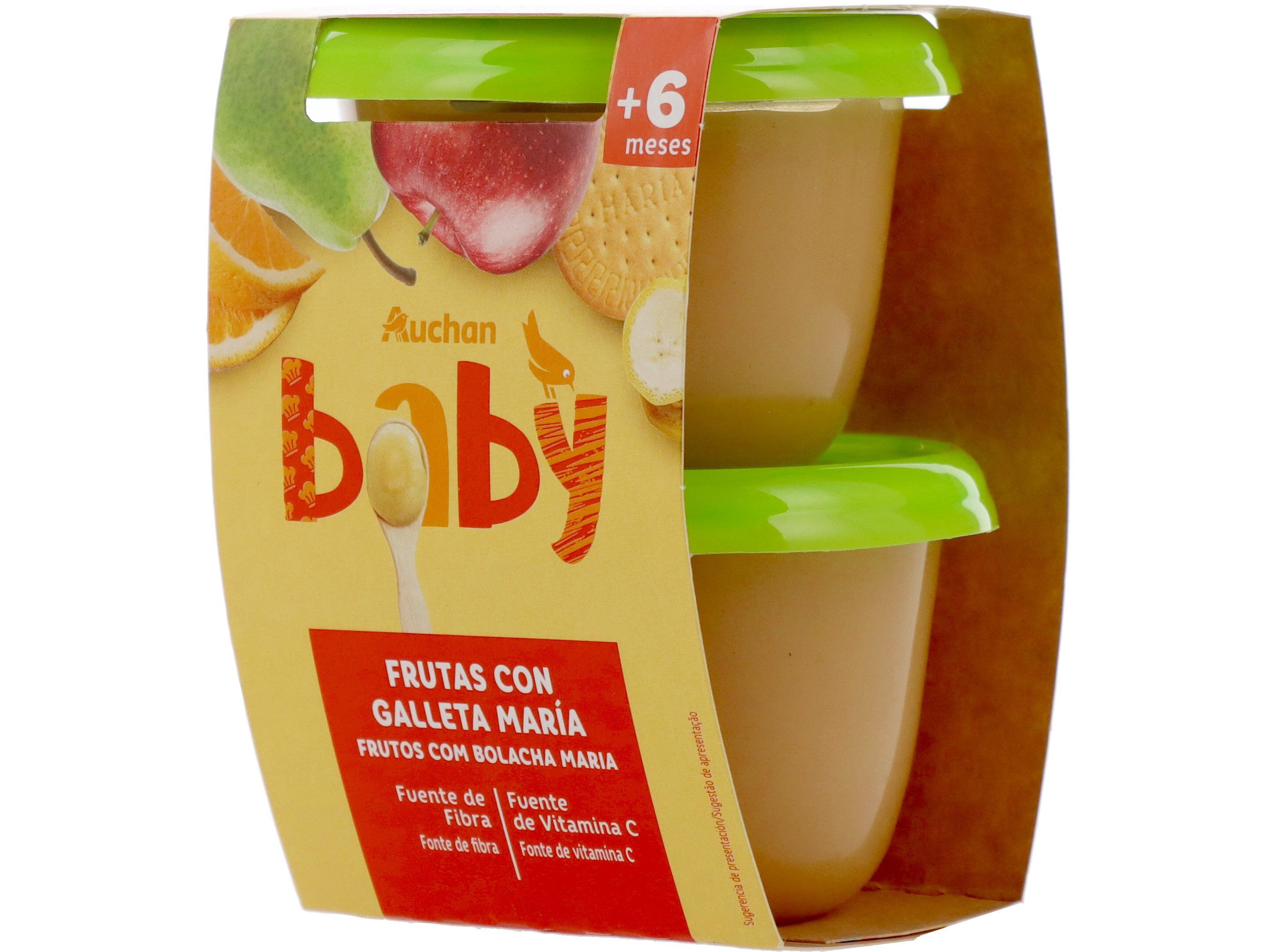 TACINHA FRUTA AUCHAN BABY COM BOLACHA MARIA 2X200G image number 1