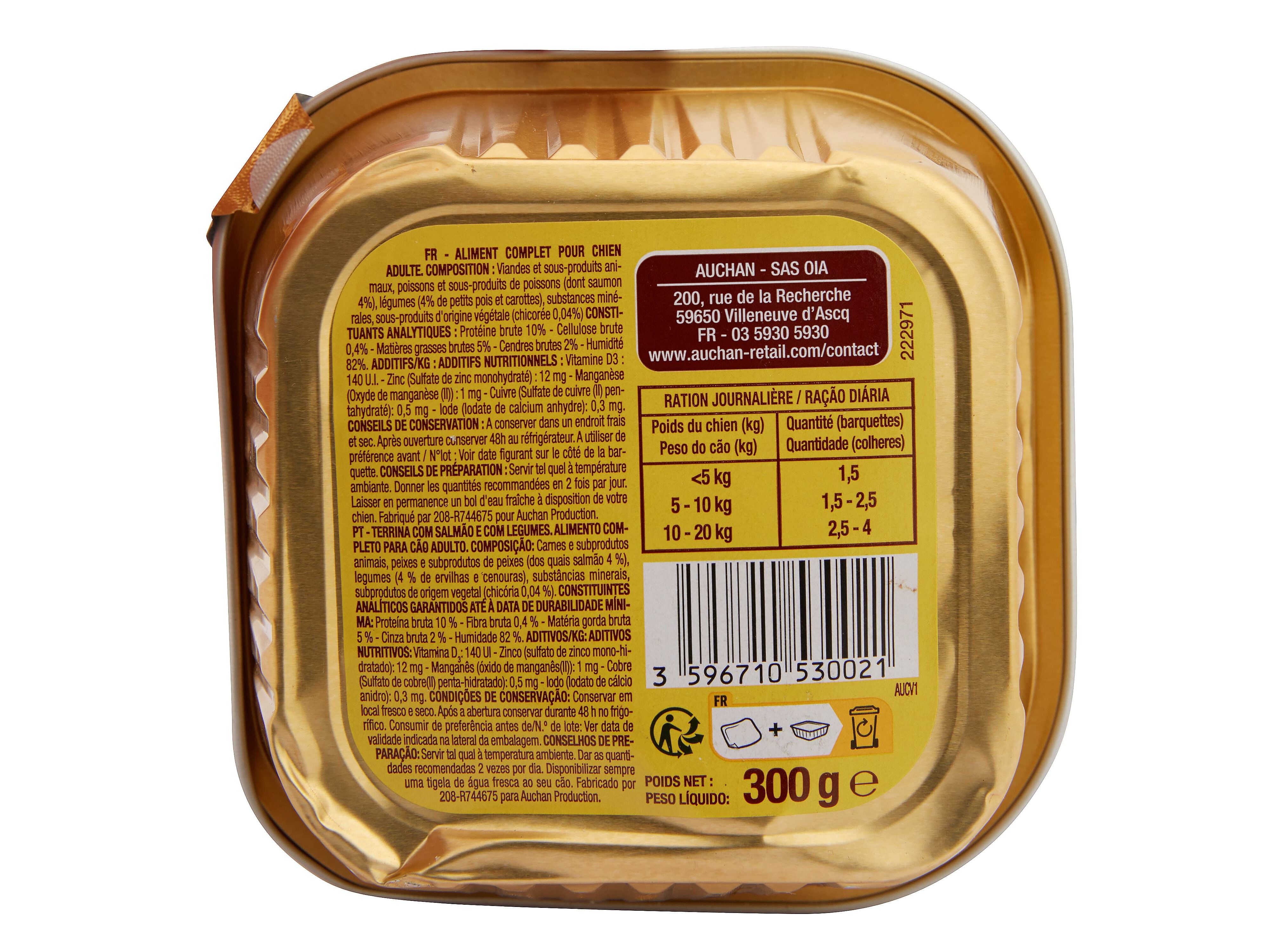 COMIDA H&Uacute;MIDA PARA C&Atilde;O AUCHAN TERRINA COM SALM&Atilde;O E COM LEGUMES 300G image number 2