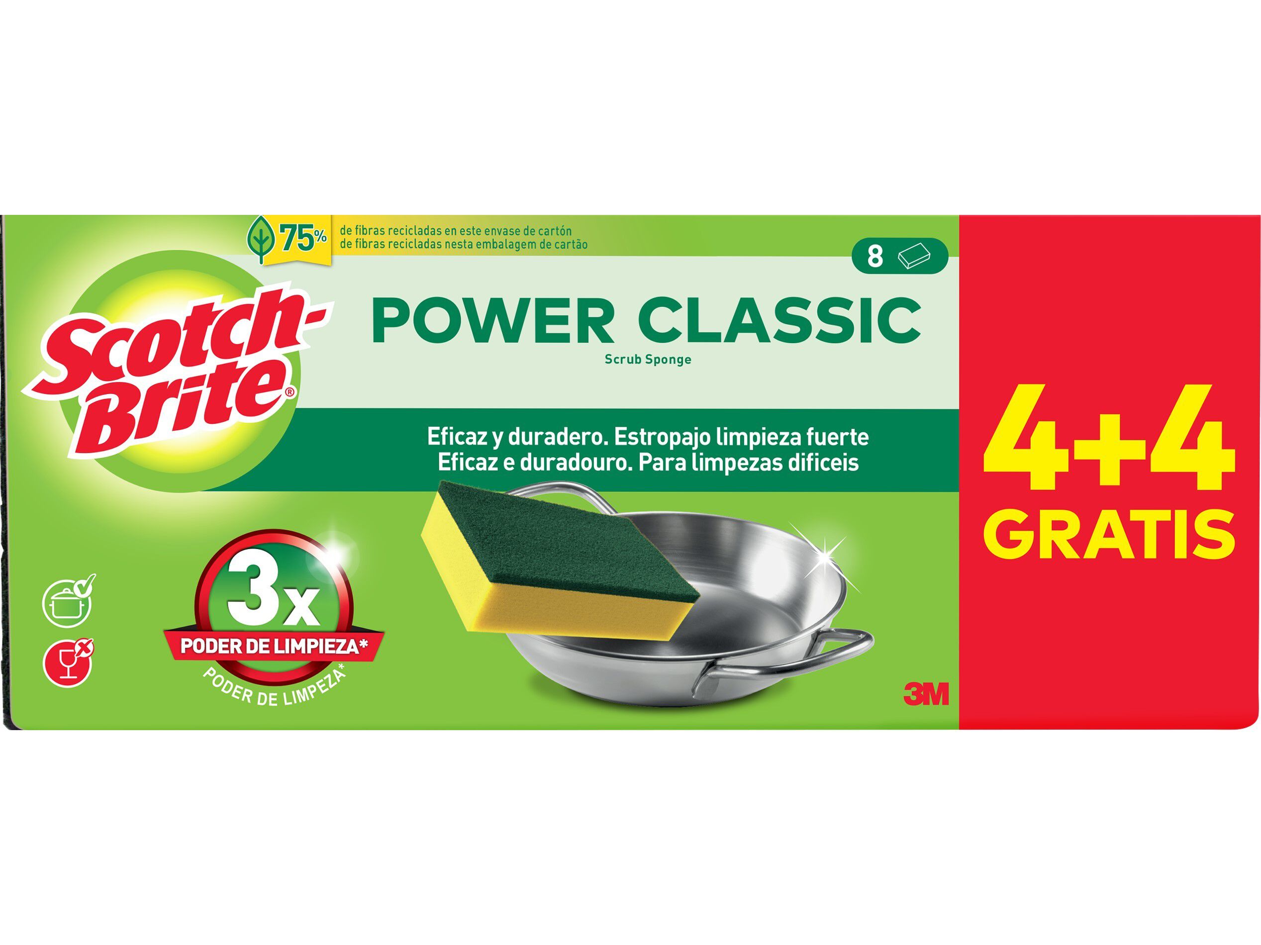 ESFREG&Atilde;O SCOTCH-BRITE VERDE COM ESPONJA 4+4 UN image number 1