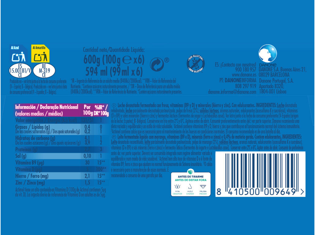 PROBI&Oacute;TICO ACTIMEL MORANGO 0% 6X100G image number 1