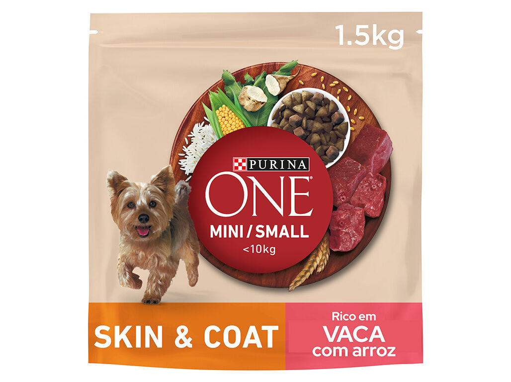 RA&Ccedil;&Atilde;O PARA C&Atilde;O PURINA ONE MINI PARA PELE E P&Ecirc;LO COM VACA 1.5KG image number 0
