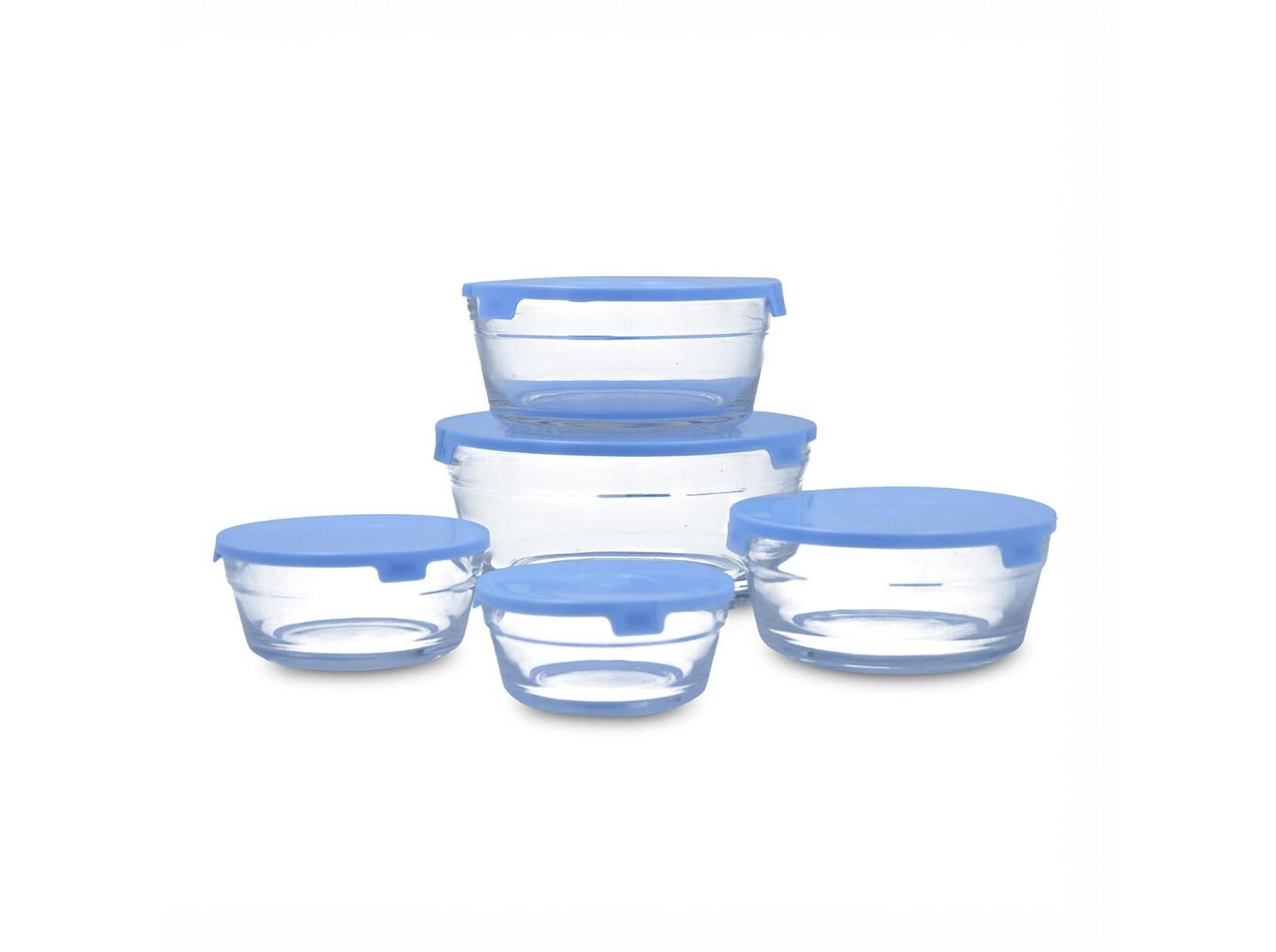 CONJUNTO 5 CAIXAS HERM&Eacute;TICAS TAMPA AZUL QUID 16CL/25CL/44CL/65CL/110CL