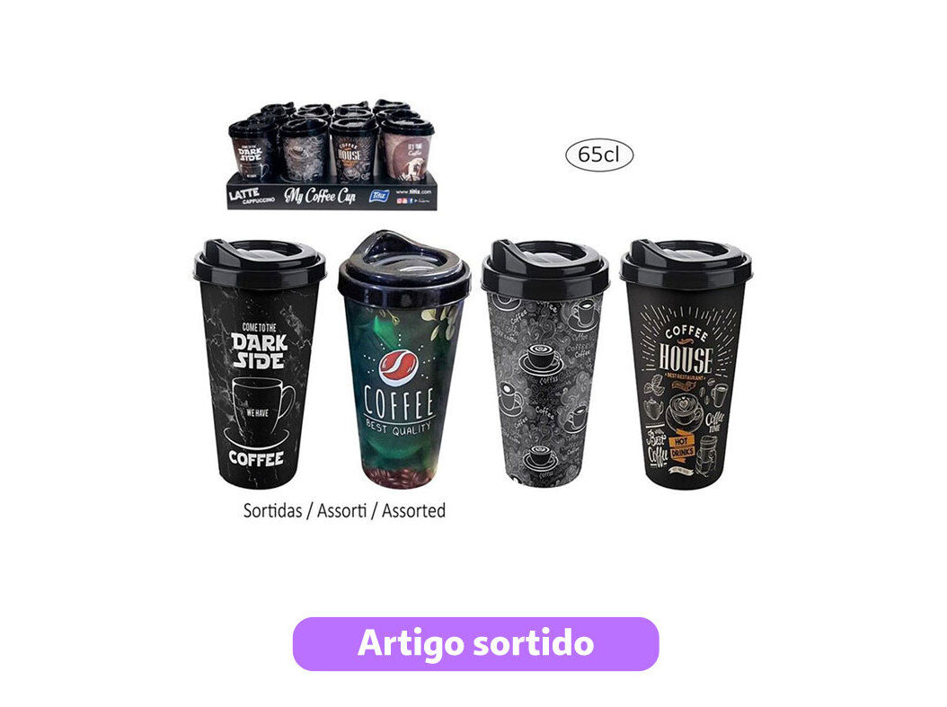 COPO CAF&Eacute; COM TAMPA PL&Aacute;STICO BPA FREE 65CL MODELOS SORTIDOS