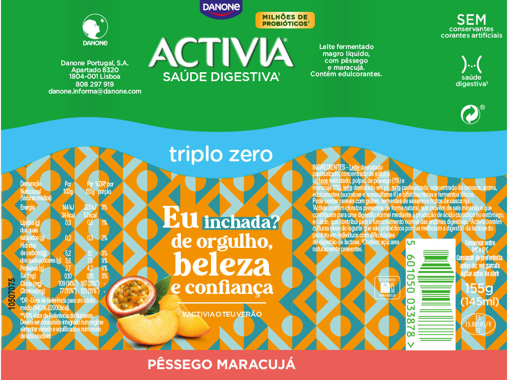 BIFIDUS DANONE ACTIVIA L&Iacute;QUIDO P&Ecirc;SSEGO E MARACUJ&Aacute; 0% 4X155G image number 1