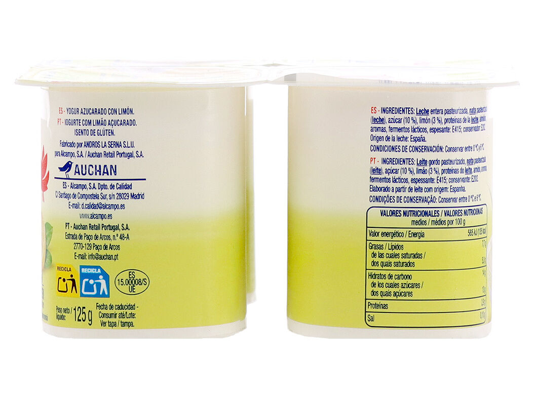 IOGURTE GREGO AUCHAN LIM&Atilde;O SEM GL&Uacute;TEN 4X125G image number 3