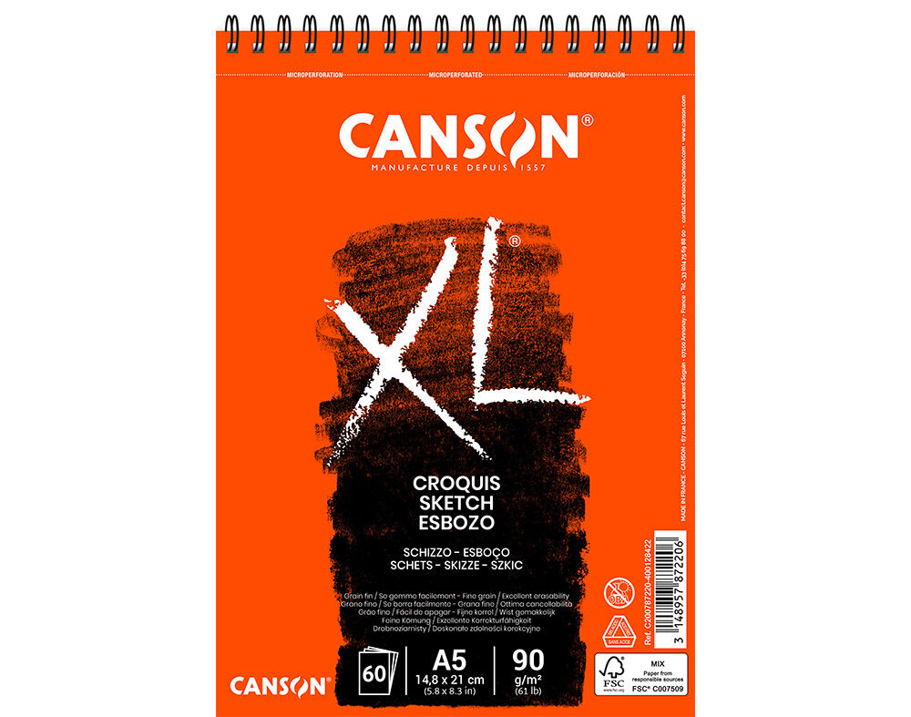 BLOCO DESENHO ESPIRAL CANSON XL A5 90G 60 FOLHAS