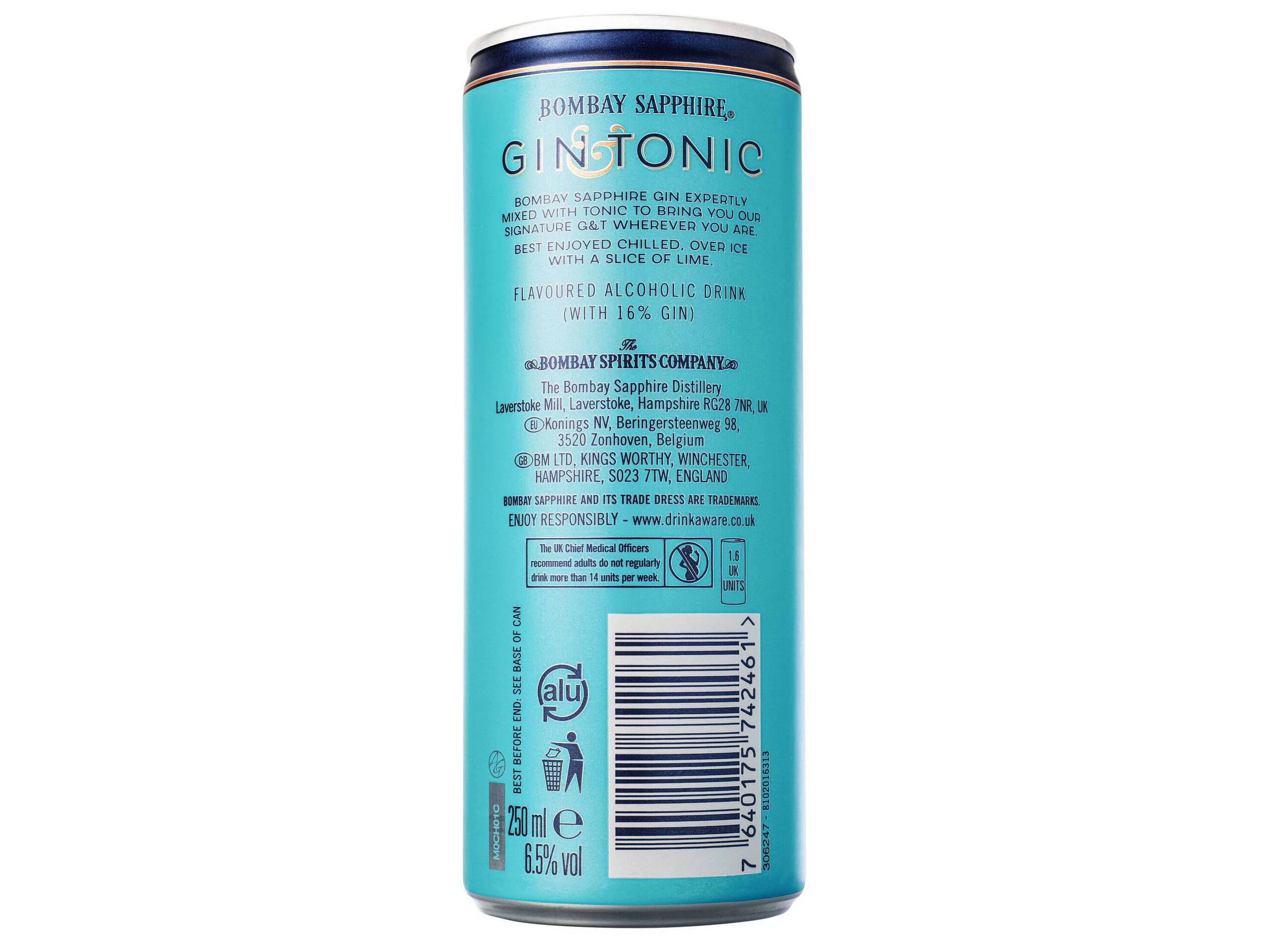 GIN TONICO BOMBAY SAPPHIRE LATA 0.25L (SDR) image number 1