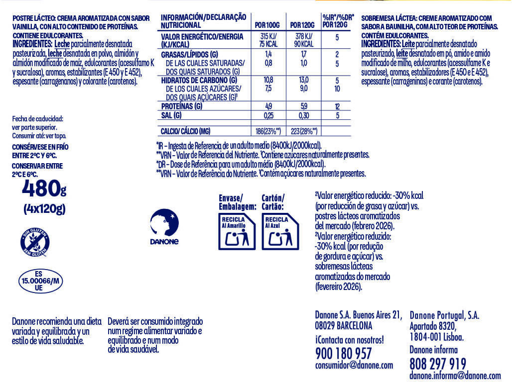 SOBREMESA DANONE PROTE&Iacute;NA BAUNILHA 4X120G image number 1