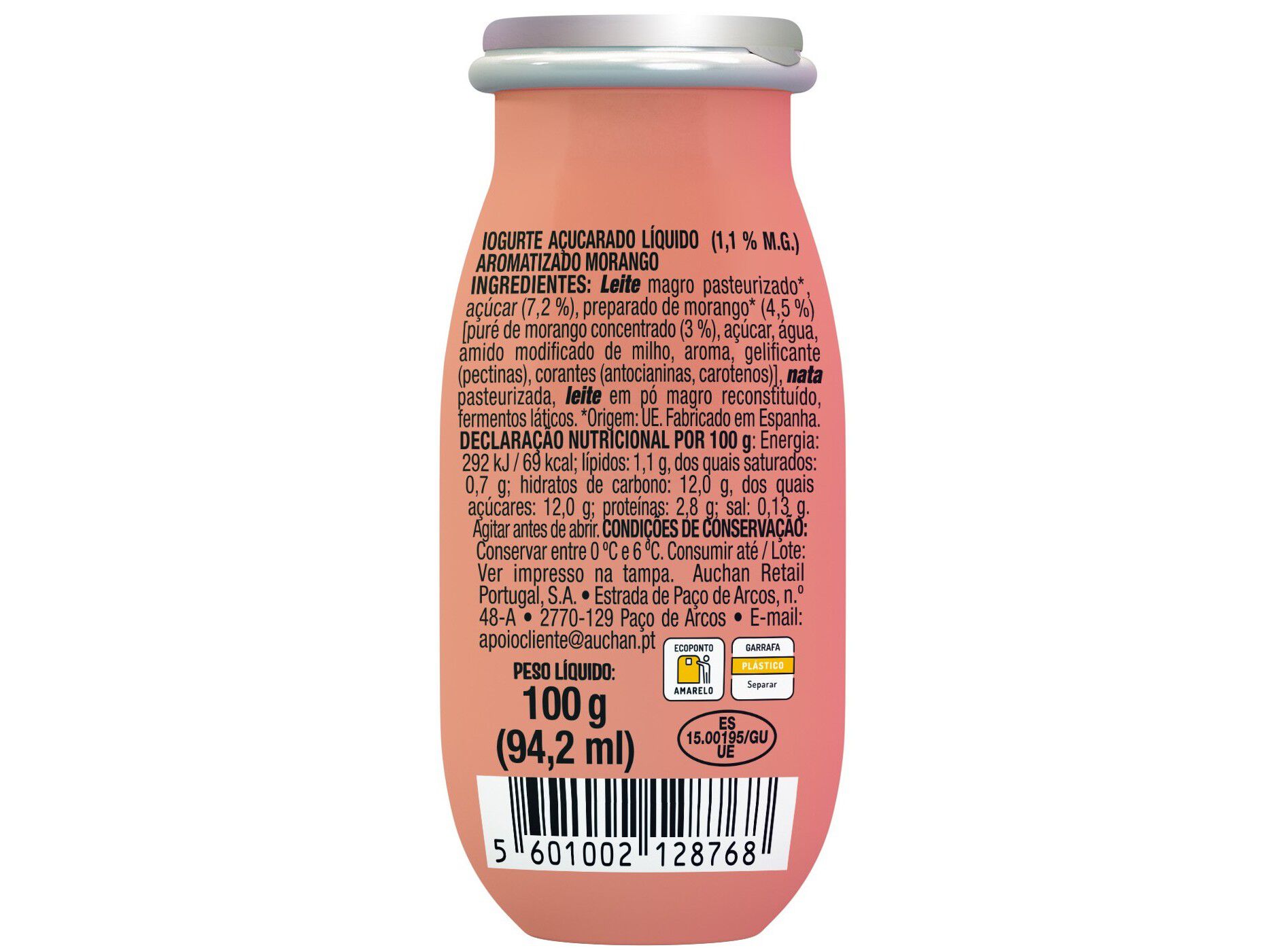 IOGURTE L&Iacute;QUIDO AUCHAN MORANGO 100G image number 1