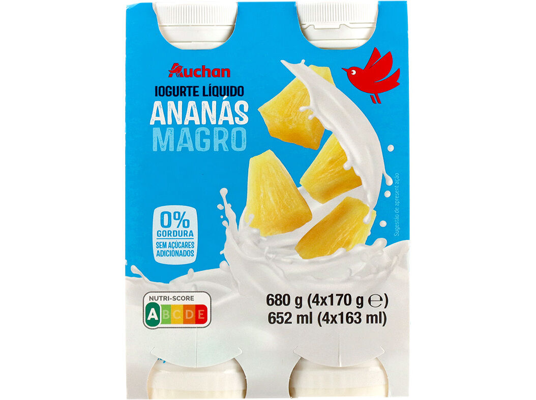 IOGURTE AUCHAN L&Iacute;QUIDO MAGRO ANAN&Aacute;S 4X170G image number 1