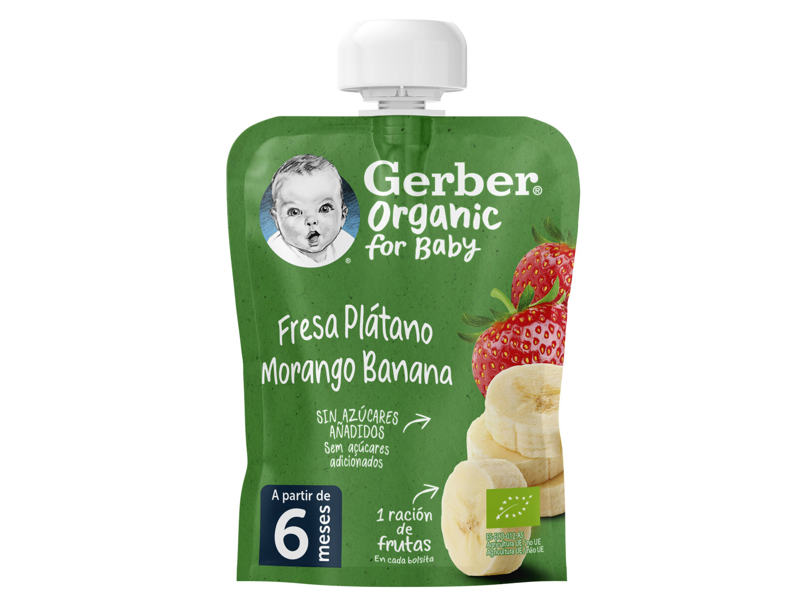 SAQUETA FRUTA GERBER BIO MORANGO BANANA 90G image number 1