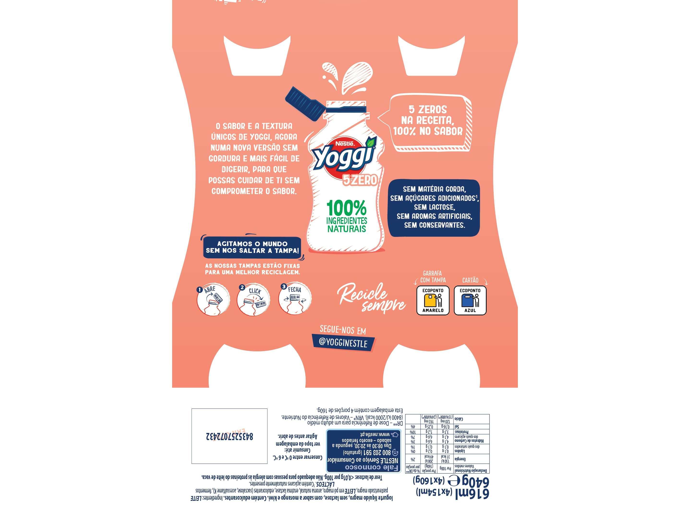 IOGURTE LIQUIDO YOGGI 5ZERO MORANGO E KIWI 4X160G image number 1