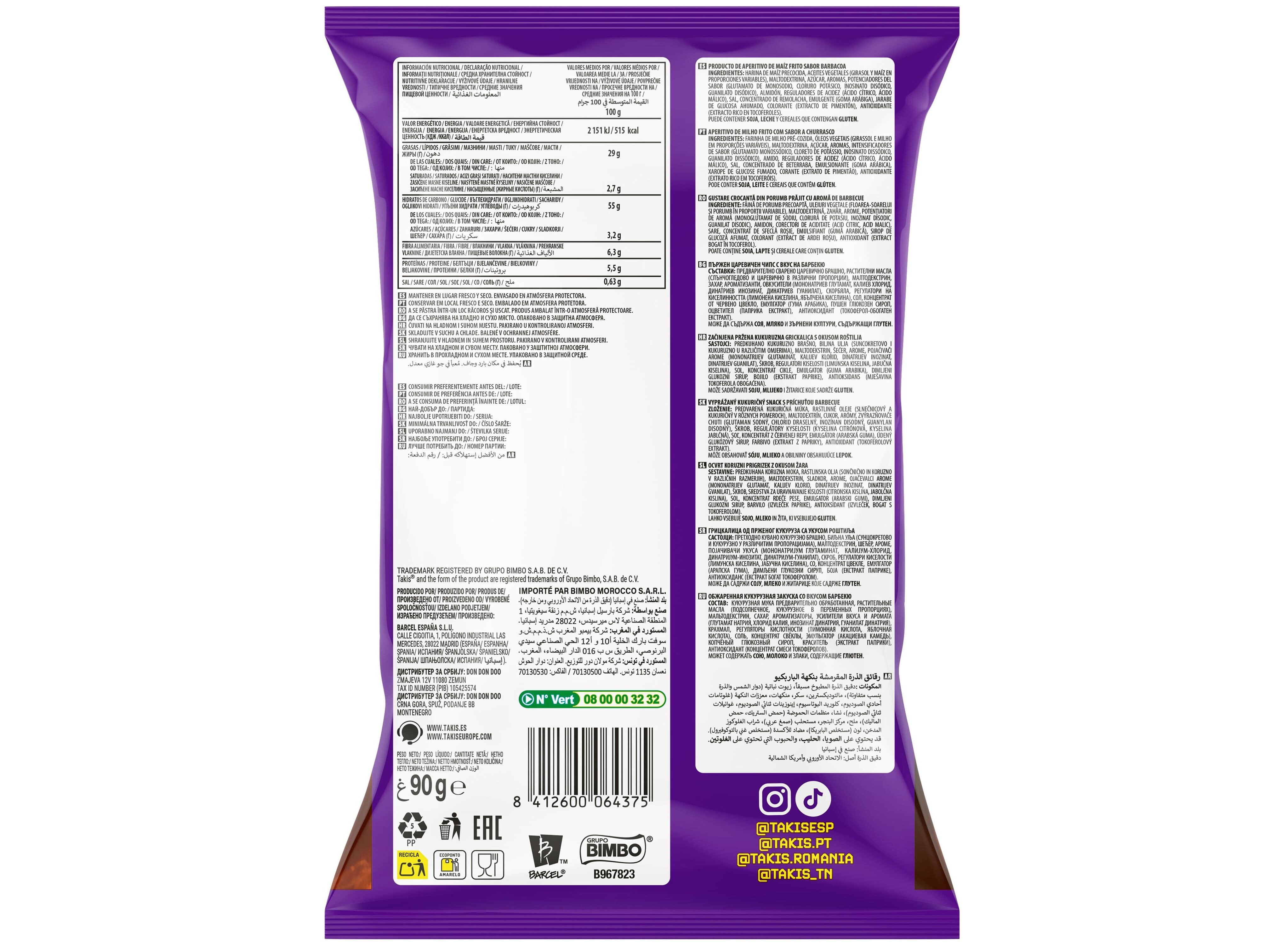 APERITIVOS TAKIS SMOKIN BBQ 90G image number 1