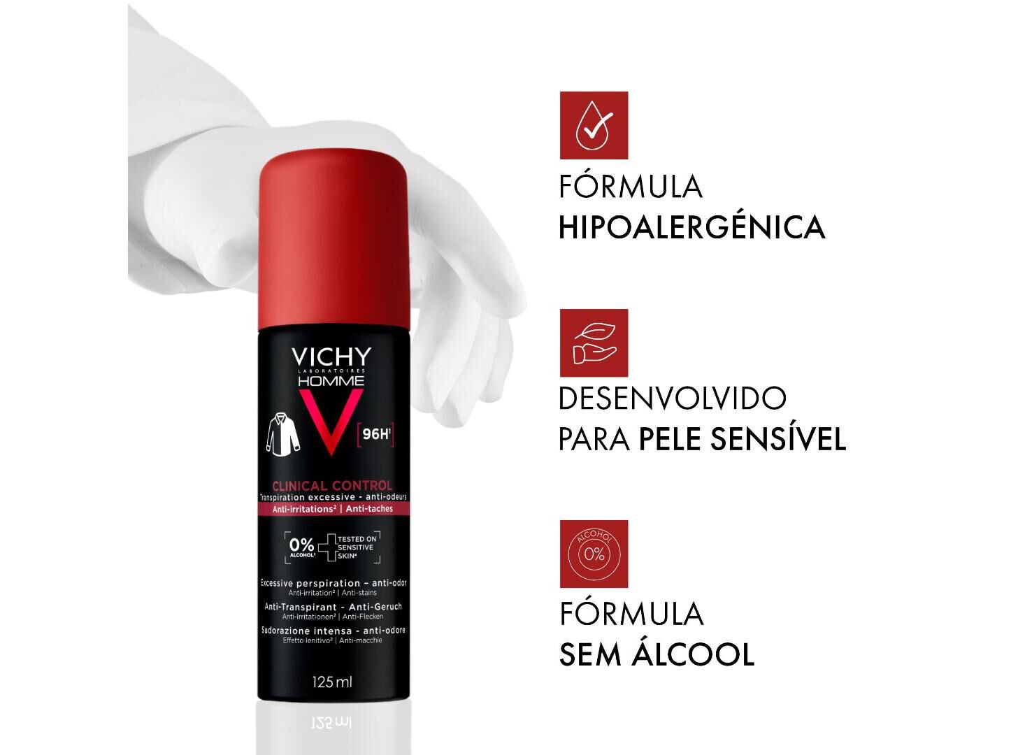 DESODORIZANTE VICHY HOMME CLINICAL CONTROL 96H 125ML image number 1