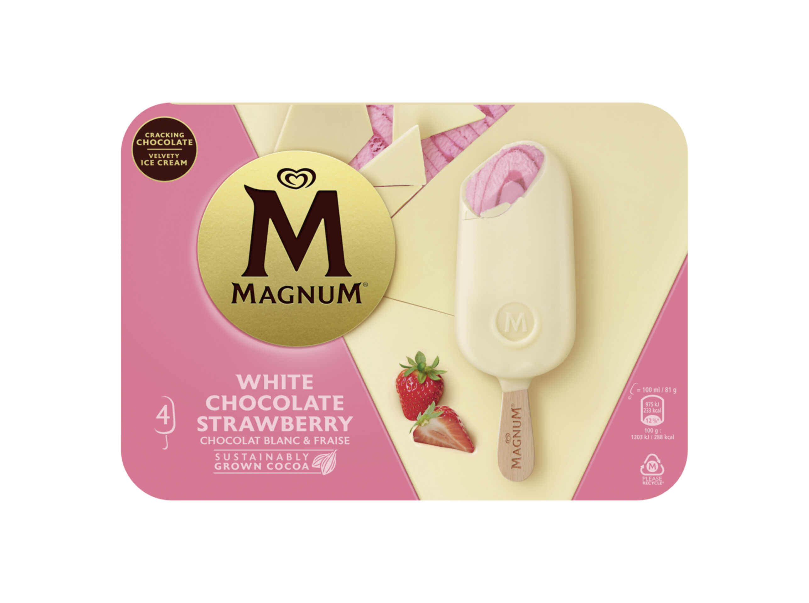 GELADO MAGNUM CHOCO BRANCO & MORANGO 4X100ML image number 0