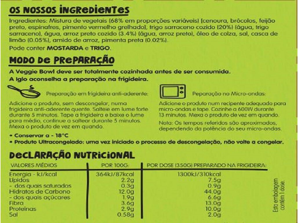 VEGGIE BOWL IGLO GREEN CUISINE SARRACENO E BR&Oacute;COLOS 350G image number 1