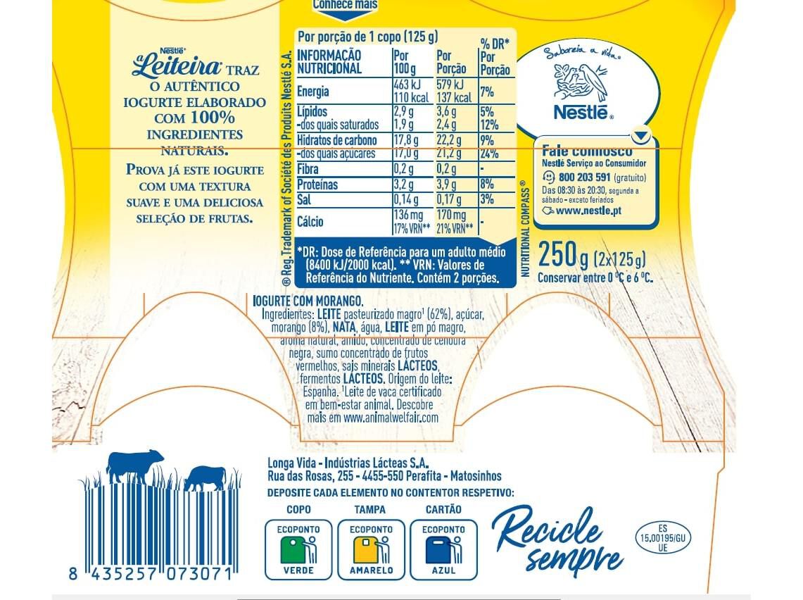 IOGURTE A LEITEIRA VIDRO MORANGO 2X125G image number 1