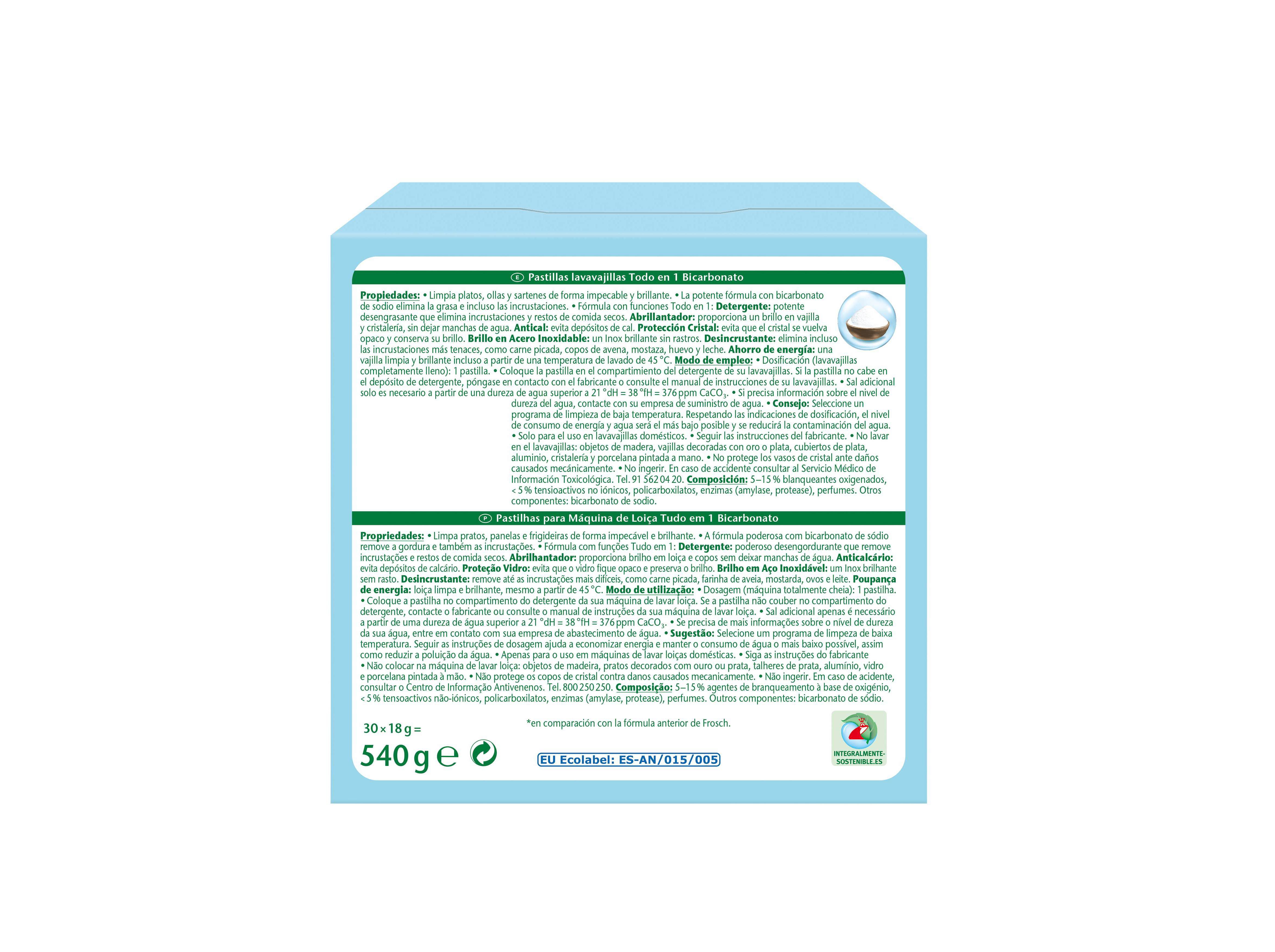 DETERGENTE LOI&Ccedil;A M&Aacute;QUINA ECOLABEL ALL-IN-1 BICARBONATO FROSCH 30 PASTILHAS image number 1