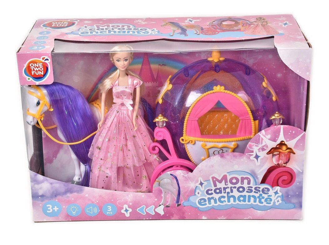 BONECA PRINCESA ONE TWO FUN COM CAVALO E COCHE