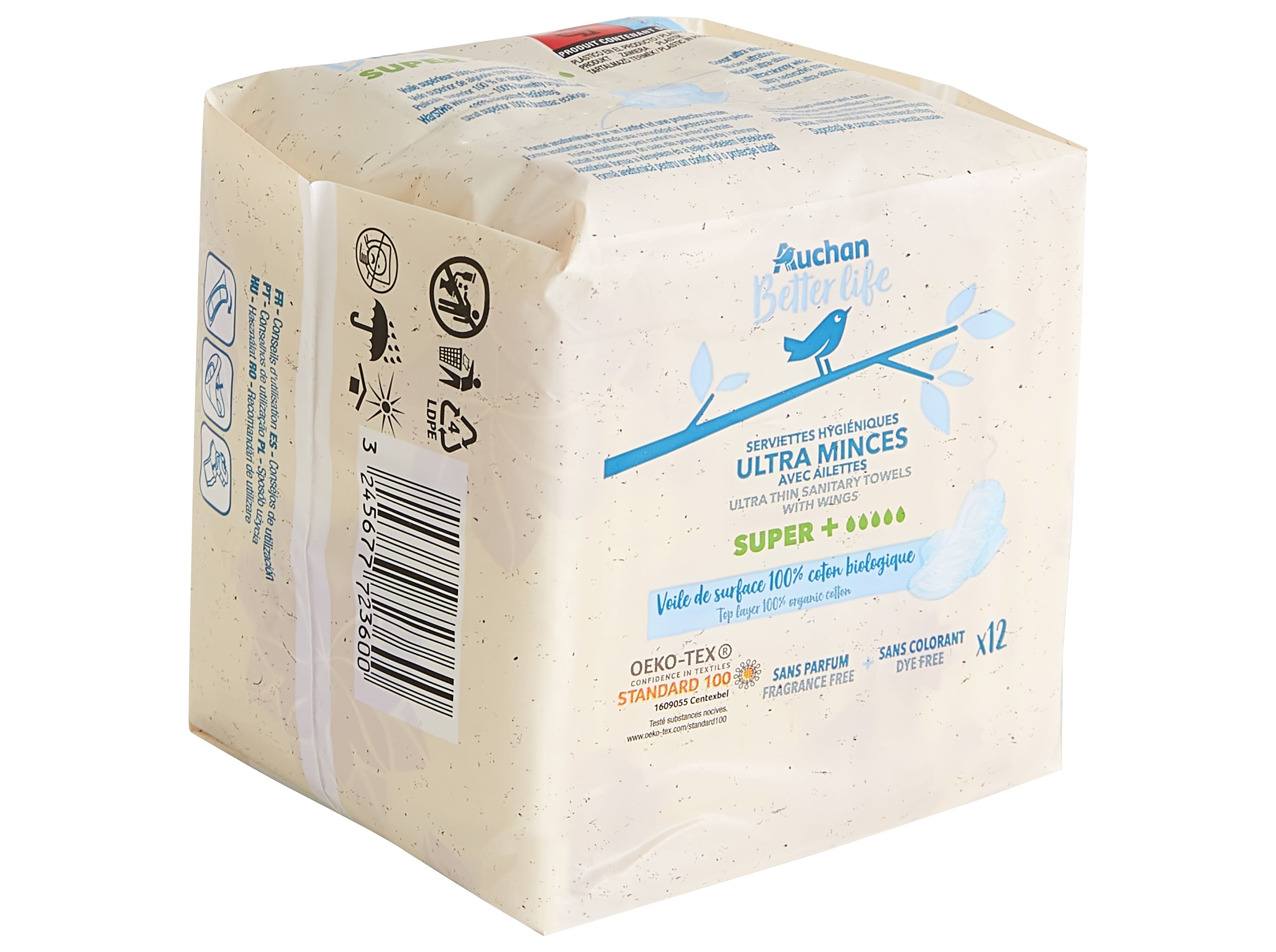 PENSOS HIGI&Eacute;NICOS AUCHAN BETTER LIFE SUPER C/ABAS 12UN