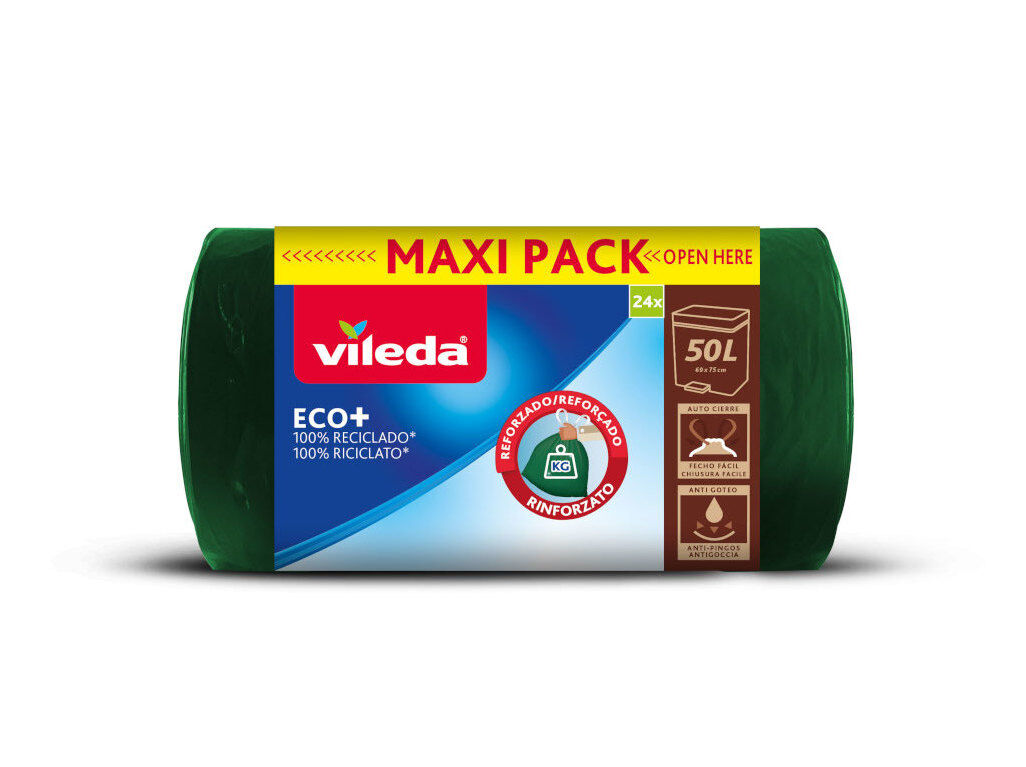 SACOS LIXO VILEDA 100% RECICLADO MAXI 50L 24UN image number 0