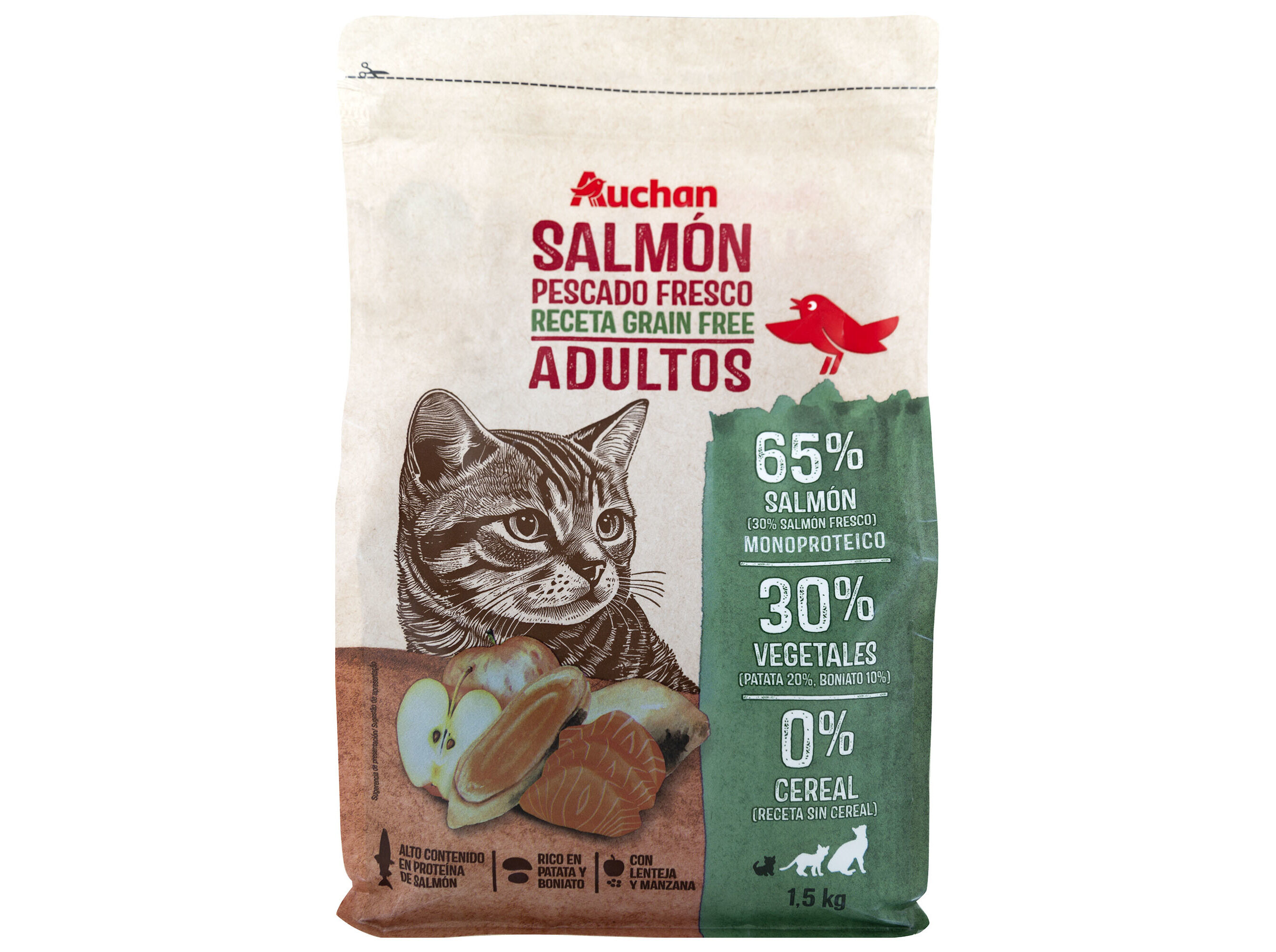 RA&Ccedil;&Atilde;O PARA GATO AUCHAN GRAIN FREE SALM&Atilde;O FRESCO 1.5KG image number 0