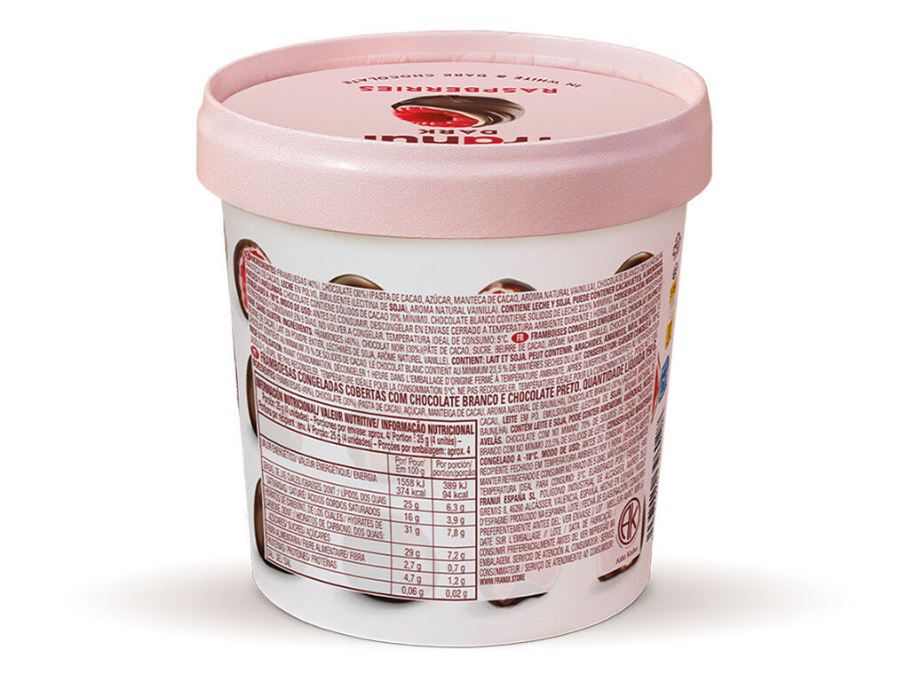 FRAMBOESAS FRANU&Iacute; COBERTAS COM CHOCOLATE BRANCO E CHOCOLATE NEGRO 150G image number 1