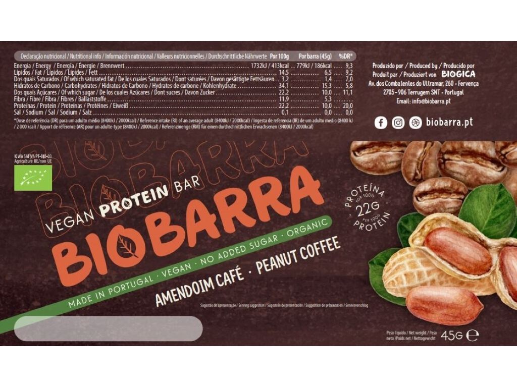 BARRA PROTEICA BIOBARRA AMENDOIM CAF&Eacute; BIO SEM GL&Uacute;TEN 45G image number 1