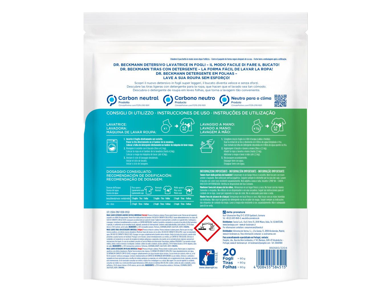 DETERGENTE M&Aacute;QUINA ROUPA DR.BECKMANN EM FOLHAS UNIVERSAL 20D image number 1