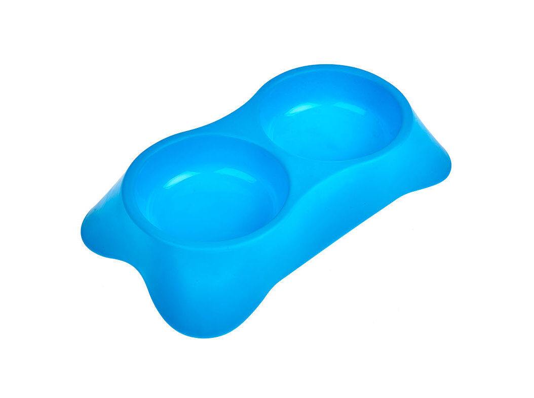 COMEDOURO DUPLO AUCHAN PL&Aacute;STICO AZUL