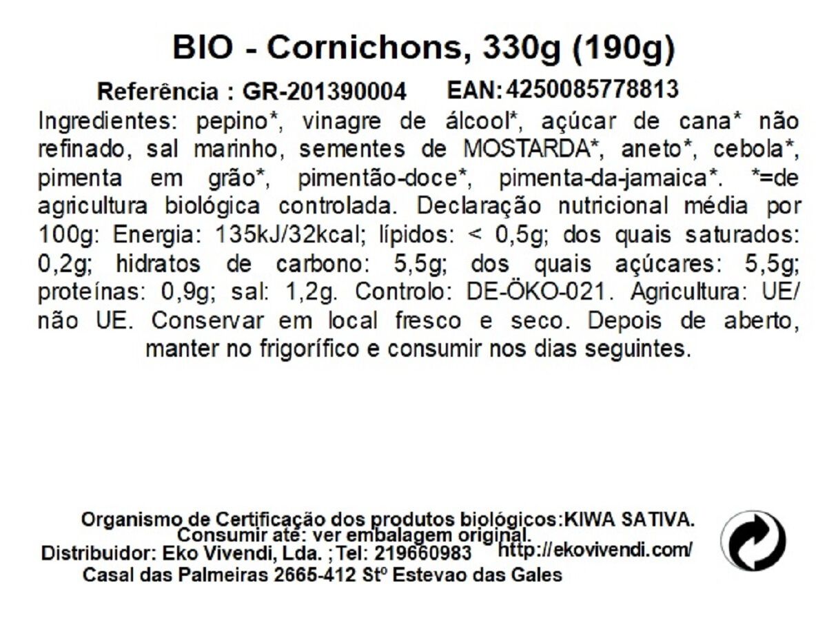 CORNICHONS GREEN BIO 330G image number 1