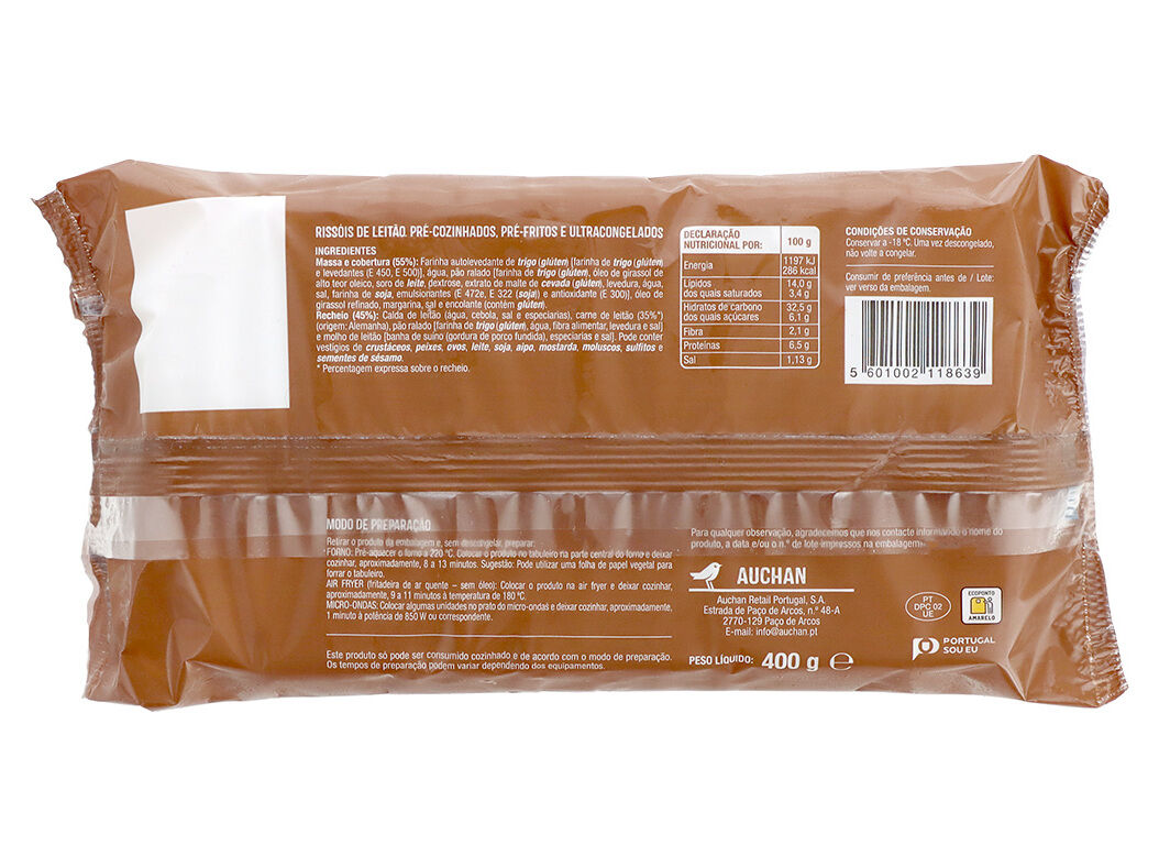 RISS&Oacute;IS DE LEIT&Atilde;O AUCHAN PARA FORNO 8UN 400G image number 1