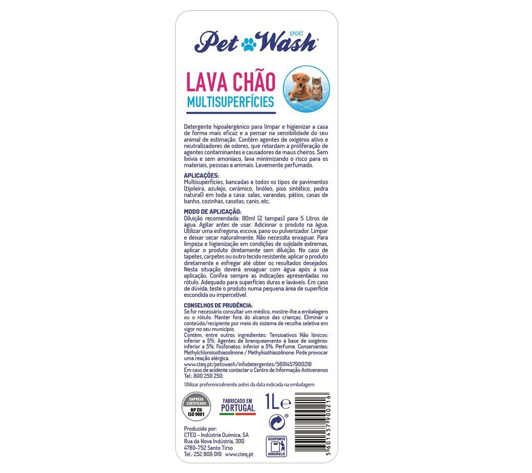 LAVA CH&Atilde;O MULTISUPERF&Iacute;CIES PET WASH P/CASAS COM ANIMAIS 1L image number 1