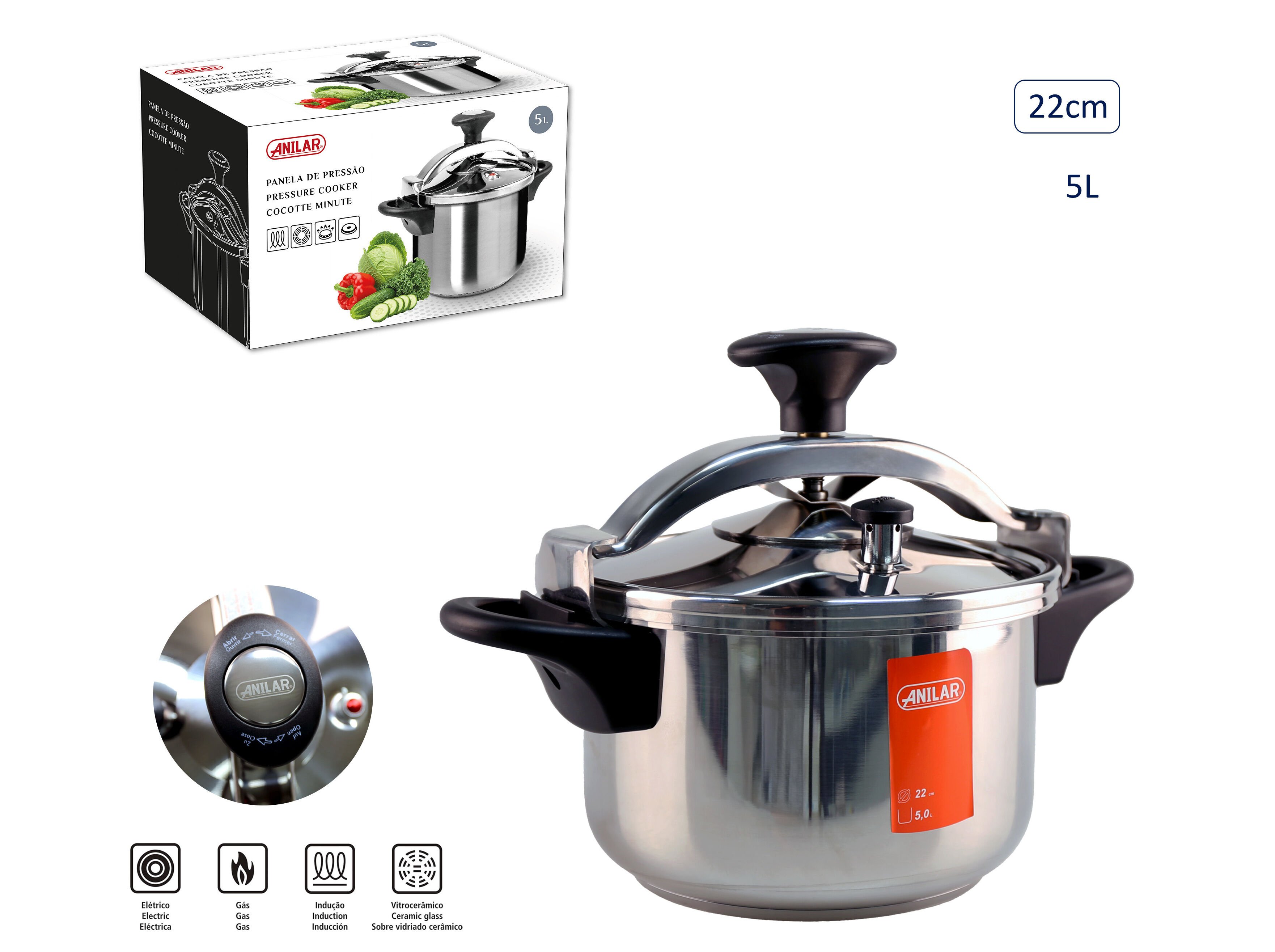 PANELA PRESS&Atilde;O ANILAR INOX 5L