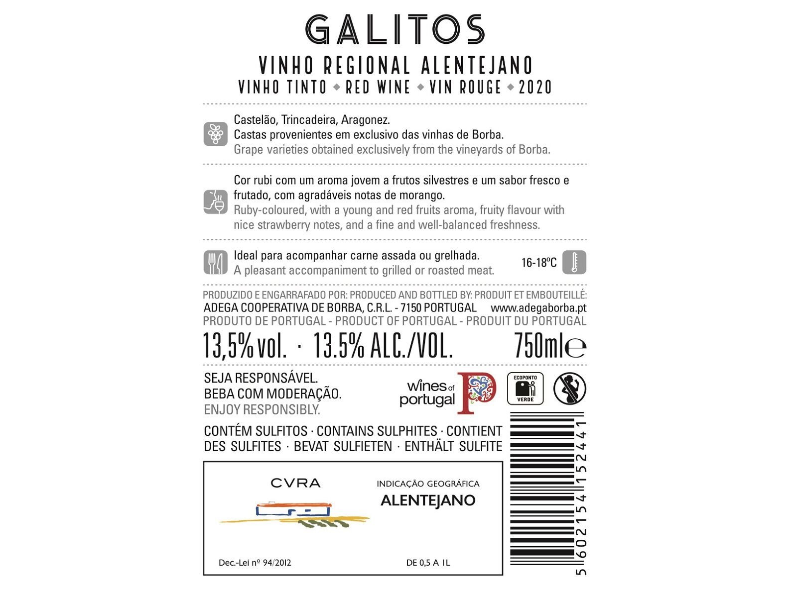 VINHO TINTO GALITOS ALENTEJO 0.75L image number 2