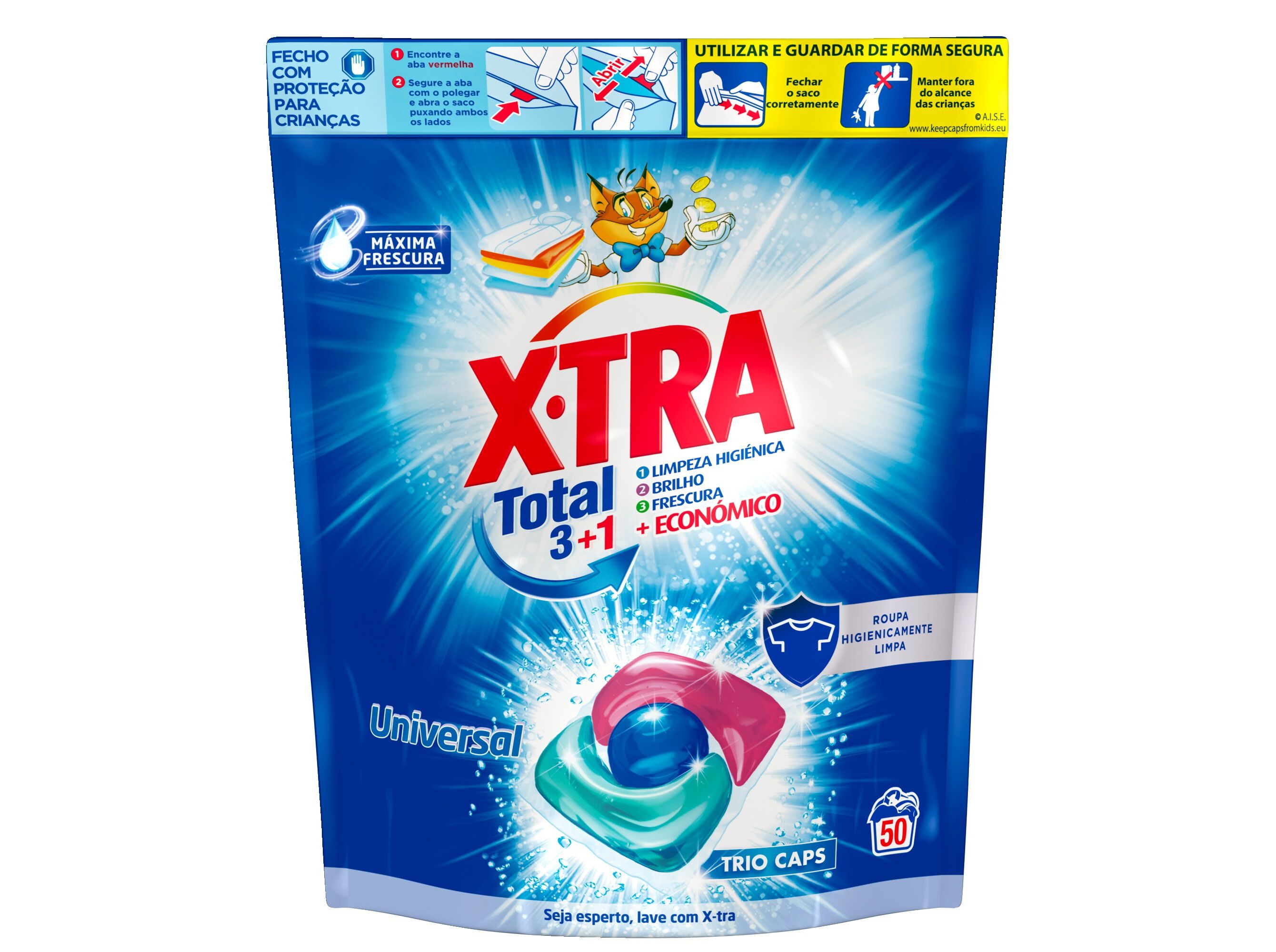 DETERGENTE ROUPA M&Aacute;QUINA C&Aacute;PSULAS X-TRA UNIVERSAL TRIO 50D