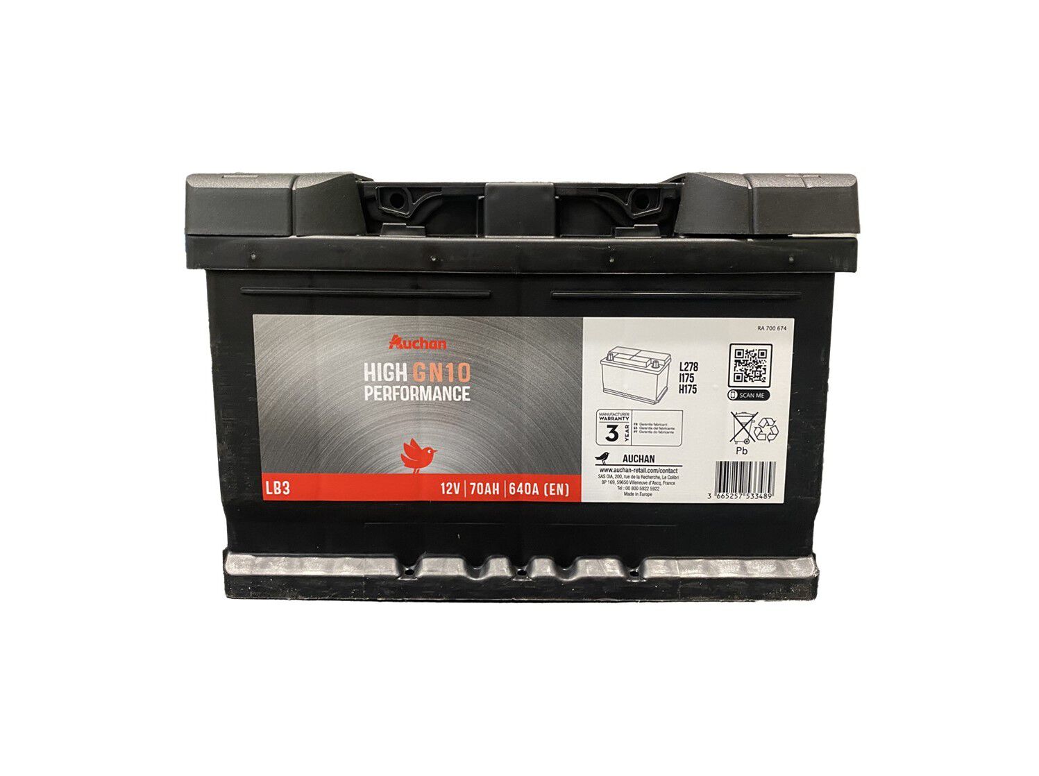 BATERIA AUTO AUCHAN GN10 70AH/640A
