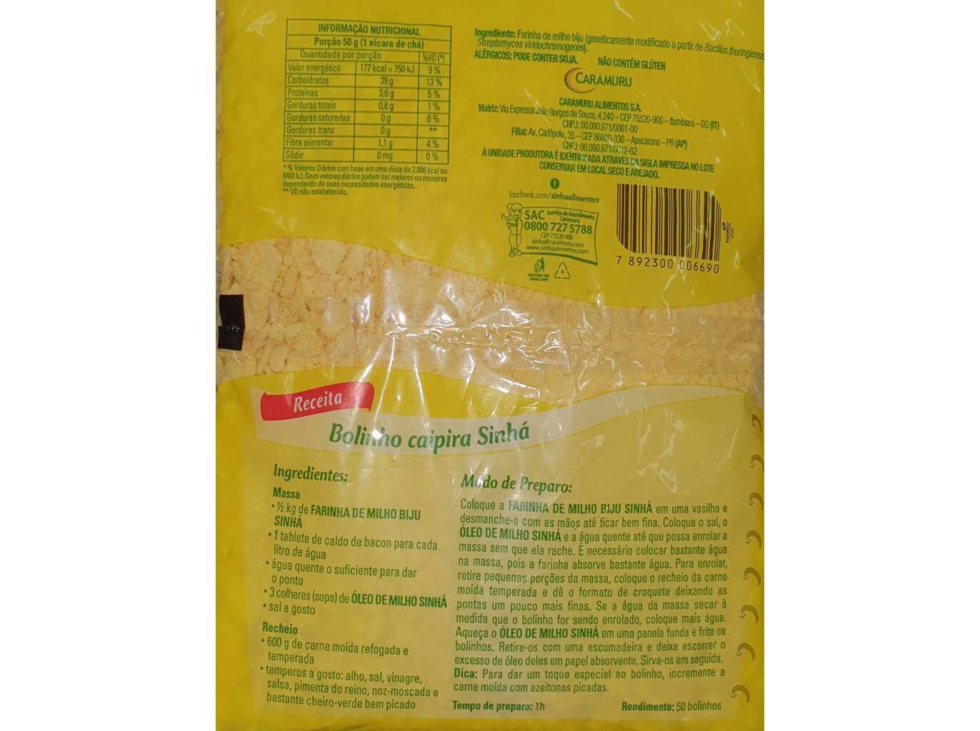 FARINHA SINH&Aacute; BIJU MILHO 500G image number 1